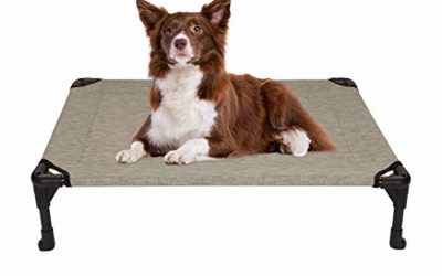 Veehoo Cooling Elevated Dog Bed, Portable Raised Pet Cot with Washable & Breathable Mesh, No-Slip Rubber Feet for Indoor & Outdoor Use, Medium, Beige Coffee