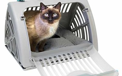 SportPet Designs Sport Pet Foldable Travel Cat Carrier with A Waterproof Bed – Front Door Plastic Collapsible Carrier, Gray (CM-10064-CS01)