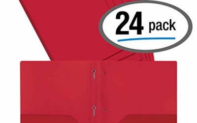 Better Office Products Red Plastic 2 Pocket Folders with Prongs, Heavyweight, Letter Size Poly Folders, 24 Pack, with 3 Metal Prongs Fastener Clips, Red