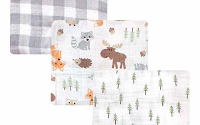 Hudson Baby Unisex Baby Cotton Muslin Swaddle Blankets, Woodland 3-Pack, One Size