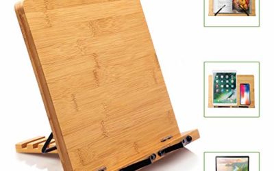 Bamboo Book Stand Cookbook Holder Desk Reading with 5 Adjustable Height, Foldable and Portable Kitchen Wooden Cooking Bookstands for Textbook, Recipe, Magazine, Laptop, Tablet by Pipishell