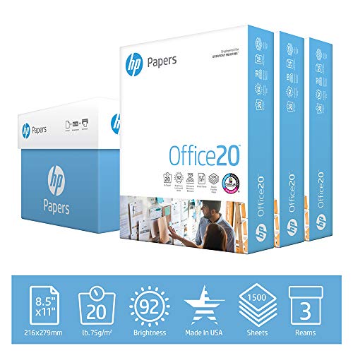 HP Printer Paper 8.5×11 Office 20 lb 3 Ream Case 1500 Sheets 92 Bright Made in USA FSC Certified Copy Paper HP Compatible 112090C