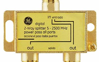 GE Digital 2-Way Coaxial Cable Splitter, 2.5 GHz 5-2500 MHz, RG6 Compatible, Works with HD TV, Satellite, High Speed Internet, Amplifier, Antenna, Gold Plated Connectors, Corrosion Resistant, 33526