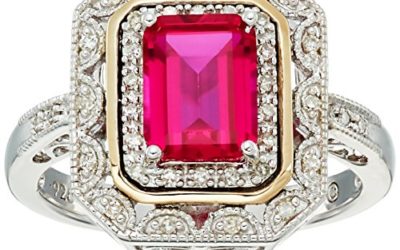 Sterling Silver and 14k Yellow Gold Created Ruby and Diamond Art Deco Ring, Size 7