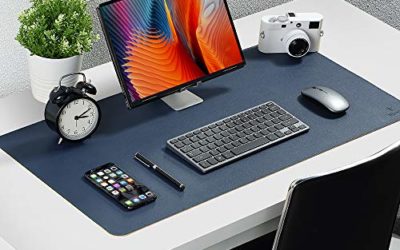 Knodel Dual-Sided Desk Mat, 31.5" x 15.7" Desk Pad, Upgrade Sewing PU Leather Desk Blotter Protector, Mouse Pad, Writing Mat for Office and Home (Dark Blue)