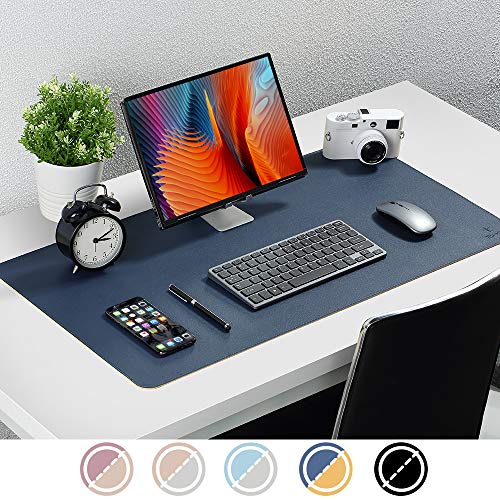 Knodel Dual-Sided Desk Mat, 31.5" x 15.7" Desk Pad, Upgrade Sewing PU Leather Desk Blotter Protector, Mouse Pad, Writing Mat for Office and Home (Dark Blue)