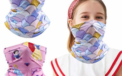 Kids Neck Gaiter Balaclava, Face Cover Bandana, Mask Toddler Half Face Protective Reusable Infinity Scarf, Headwear for Softball. Gifts for Girls. Pink Princess Colorful Mermaid 0-6 Years