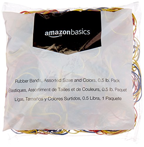 AmazonBasics 26543 Assorted Size and Color Rubber Bands, 0.5 lb.