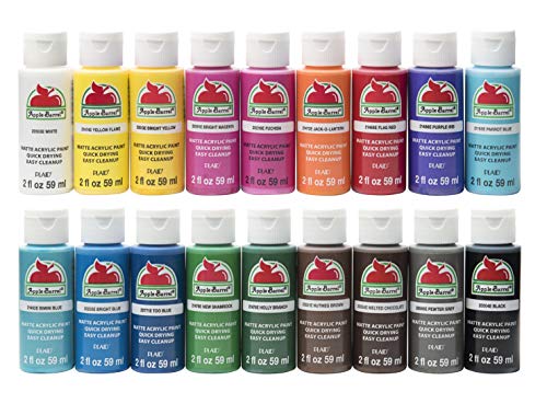 Apple Barrel PROMOABI Matte Finish Acrylic Craft Paint Set Designed for Beginners and Artists, Non-Toxic Formula that works on All Surfaces, Assorted Colors 1, 18 Count