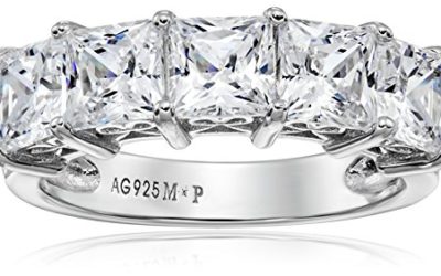 Platinum-Plated Sterling Silver Princess-Cut 5-Stone Ring made with Swarovski Zirconia (3 cttw), Size 6