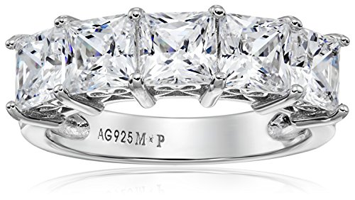 Platinum-Plated Sterling Silver Princess-Cut 5-Stone Ring made with Swarovski Zirconia (3 cttw), Size 6