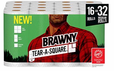Brawny Tear-A-Square Paper Towels, Quarter Size Sheets, 16 Count of 128 Sheets Per Roll
