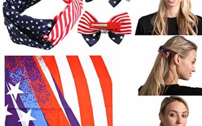 JOYIN 4 Pcs Patriotic Accessories of a US American Flag Headband, a Bandana, and 2 Hairpins for 4th July Celebration, Independence Day, Memorial Day, Veterans Day, Patriotic Party Dress-up