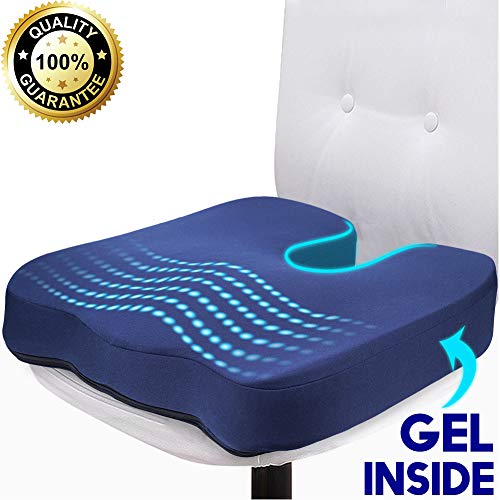 Gel Seat Cushion for Long Sitting, Orthopedic Gel & Memory Foam Seat Cushion for Pressure Relief, Comfort Gel Chair Cushion for Office Chairs Desk Chair, Perfect Cushion for Back Tailbone Pain Relief