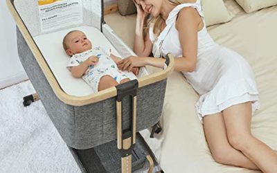 2 in 1 Baby Bassinet, AMKE Bedside Crib with Height Adjustment, Portable & Moveable Bedside Sleeper with Lockable Wheels, Compact Baby Bed for Infant