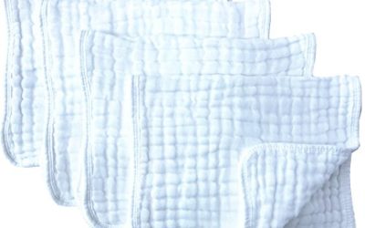 Muslin Burp Cloths 4 Pack Large 20" by 10" 100% Cotton 6 Layers Extra Absorbent and Soft by Synrroe