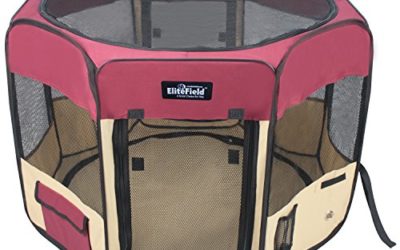 EliteField 2-Door Soft Pet Playpen, Exercise Pen, Multiple Sizes and Colors Available for Dogs, Cats and Other Pets (62" x 62" x 36"H, Maroon+Beige)