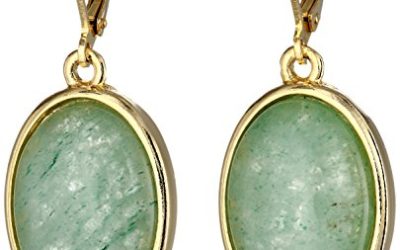1928 Jewelry "Semi-Precious Collection" 14k Gold Dipped Aventurine Oval Drop Earrings