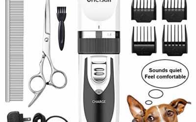oneisall Dog Shaver Clippers Low Noise Rechargeable Cordless Electric Quiet Hair Clippers Set for Dogs Cats Pets (White)