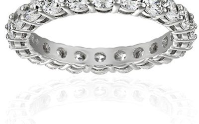 Platinum-Plated Sterling Silver All-Around Band Ring set with Round Swarovski Zirconia (2 cttw), Size 7