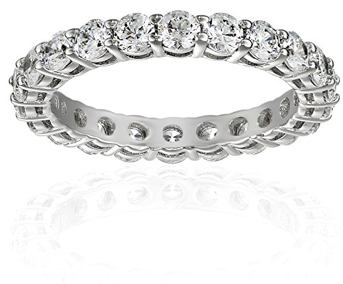 Platinum-Plated Sterling Silver All-Around Band Ring set with Round Swarovski Zirconia (2 cttw), Size 7