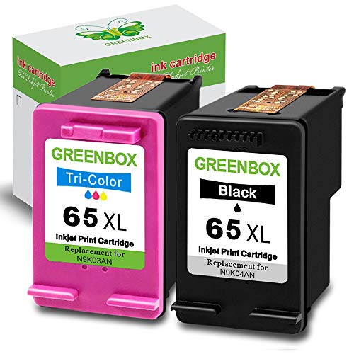 GREENBOX Re-Manufactured Ink Cartridge 65 Replacement for HP 65XL 65 XL N9K04AN for HP Envy 5055 5052 5058 DeskJet 3755 2655 3720 3721 3722 3723 3752 3730 3758 2652 2624 2622 (1 Black 1 Tri-Color)