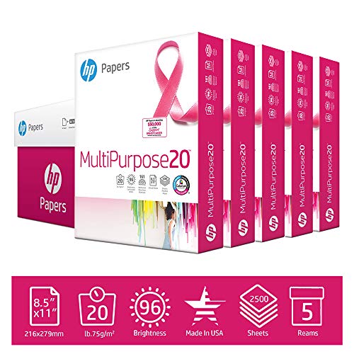 HP Printer Paper 8.5×11 MultiPurpose 20 lb 5 Ream Case 2500 Sheets 96 Bright Made in USA FSC Certified Copy Paper HP Compatible 115100PC