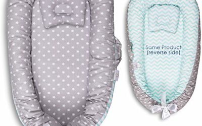 Baby Lounger Nest – 100% Cotton Portable Newborn Sleeper – Soft, Breathable, Comfortable, Machine Washable Cushion – Cosleeper for Baby in Bed – Infant Lounger with Detachable Double-Sided Pillow