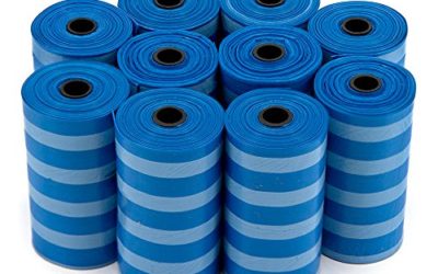 Best Pet Supplies Dog Poop Bags for Waste Refuse Cleanup, Doggy Roll Replacements for Outdoor Puppy Walking and Travel, Leak Proof and Tear Resistant, Thick Plastic – Blue Strips, 150 Bags