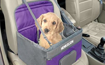 Henkelion Pet Dog Booster Seat, Deluxe Pet Booster Car Seat for Small Dogs Medium Dogs, Reinforce Metal Frame Construction, Portable Waterproof Collapsible Dog Car Carrier with Seat Belt – Purple