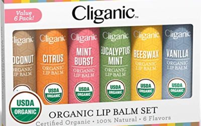 Cliganic USDA Organic Lip Balm Set – 6 Flavors – 100% Natural Moisturizer for Cracked & Dry Lips