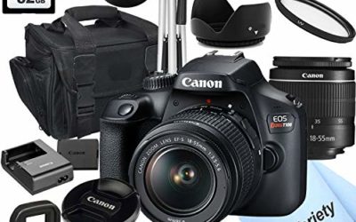 Canon EOS Rebel T100 DSLR Camera with 18-55mm f/3.5-5.6 Zoom Lens + 32GB Card, Tripod, Case, and More (18pc Bundle)