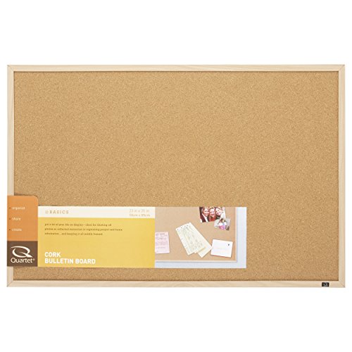 Quartet Cork Board Bulletin Board, 23" x 35" Framed Corkboard, Oak Frame, Decorative Hanging Pin Board, Perfect for Office & Home Decor, Home School Message Board or Vision Board (35-380352)