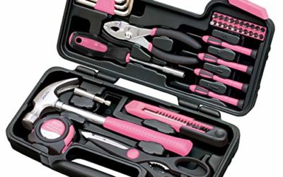 Apollo Tools DT9706P Original 39 Piece General Repair Hand Tool Set with Tool Box Storage Case Pink Ribbon