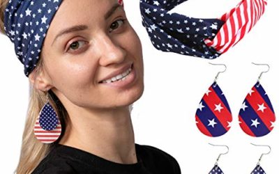 JOYIN 5 Pcs Patriotic Accessories of a US American Flag Headband, 4 Leather Earrings for 4th July Celebration, Independence Day, Memorial Day, Veterans Day, Patriotic Themed Party Dress-up
