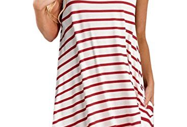 ZESICA Women's Summer Sleeveless Damask Print Pocket Loose T-Shirt Dress