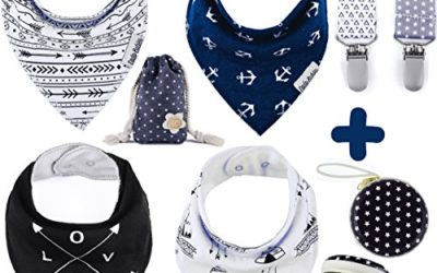 Baby&nbsp;Bandana Drool&nbsp;Bibs by Dodo Babies + 2 Pacifier Clips + Pacifier Case in a Gift Bag, Pack of 4 Premium Quality for Boys or Girls, Excellent Baby Shower/Registry Gift