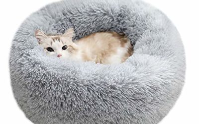 BODISEINT Modern Soft Plush Round Pet Bed for Cats or Small Dogs, Mini Medium Sized Dog Cat Bed Self Warming Autumn Winter Indoor Snooze Sleeping Cozy Kitty Teddy Kennel (M(23.6”Dx7.9 H), Light Grey)