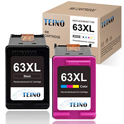TEINO Remanufactured Ink Cartridge Replacement for HP 63XL 63 XL use with HP OfficeJet 3830 4650 5255 5258 4655 4652 3833 Envy 4520 4512 4516 DeskJet 1112 3630 3632 2130 (Black, Tri-Color, 2-Pack)