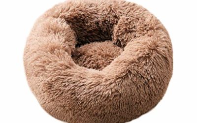 BODISEINT Modern Soft Plush Round Pet Bed for Cats or Small Dogs, Mini Medium Sized Dog Cat Bed Self Warming Autumn Winter Indoor Snooze Sleeping Cozy Kitty Teddy Kennel (S(19.7”Dx7.9 H, Coffee)