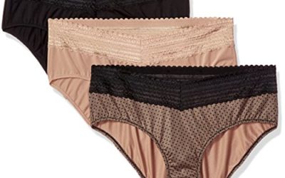Warner's Women's Blissful Benefits No Muffin Top 3 Pack Hipster Panties, Black/Toasted Almond/lace dot Print, 2XL