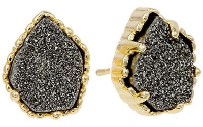 Kendra Scott Tessa Stud Earrings for Women, Fashion Jewelry, Gunmetal Plated, Black Drusy