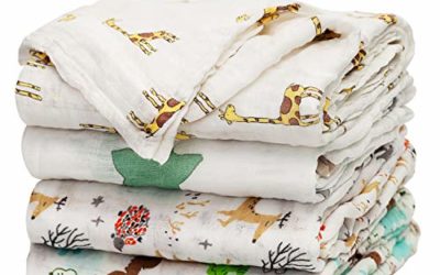 upsimples Baby Swaddle Blanket Unisex Swaddle Wrap Soft Silky Bamboo Muslin Swaddle Blankets Neutral Receiving Blanket for Boys and Girls, 47 x 47 inches, Set of 4 – Fox/Elephant/Giraffe/Dinosaur