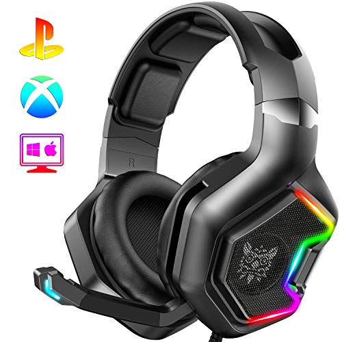 ONIKUMA PS4 Headset -Xbox One Headset Gaming Headset with 7.1 Surround Sound Pro Noise Canceling Gaming Headphones with Mic & RGB LED Light Compatible with PS4, Xbox One, Nintendo Switch, PC,GameCube