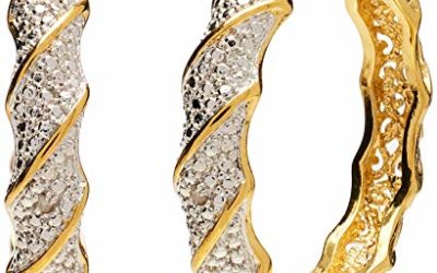 18k Yellow Gold Plated Bronze Diamond Accent Two Tone Twisted Hoop Earrings