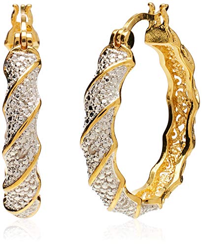 18k Yellow Gold Plated Bronze Diamond Accent Two Tone Twisted Hoop Earrings