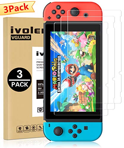 [3 Pack] Screen Protector Tempered Glass for Nintendo Switch, iVoler Transparent HD Clear Anti-Scratch Screen Protector Compatible Nintendo Switch