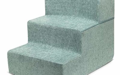 Made in USA Foldable Pet Steps/Stairs with CertiPUR-US Certified Foam by Best Pet Supplies – Pale Teal, 3-Steps (H: 16.5") (STF248-S)