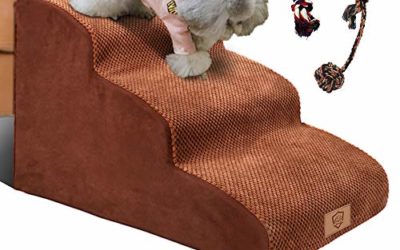 Topmart 3 Tiers Foam Pet Stairs/Steps,Extra Wide Deep Dog Stairs,High Density Foam Pet Ramp/Ladder,Best for Older Dogs,Cats,Small Pets,with 1 Dog Rope Toy and 1 Dog Rope Ball