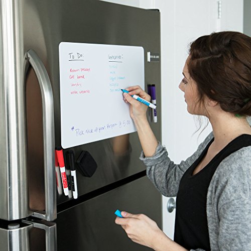 Magnetic Dry Erase Whiteboard Sheet for Kitchen Fridge: with Stain Resistant Technology – 17×11 – Includes 4 Markers and Big Eraser with Magnets – Refrigerator White Board Organizer and